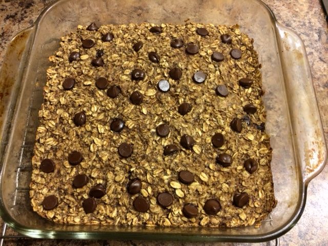 Chocolate Chip Peanut Butter Oatmeal Bake - for Breakfast!