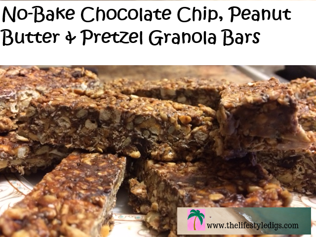 No-Bake Chocolate Chip, Peanut Butter & Pretzel Granola Bars